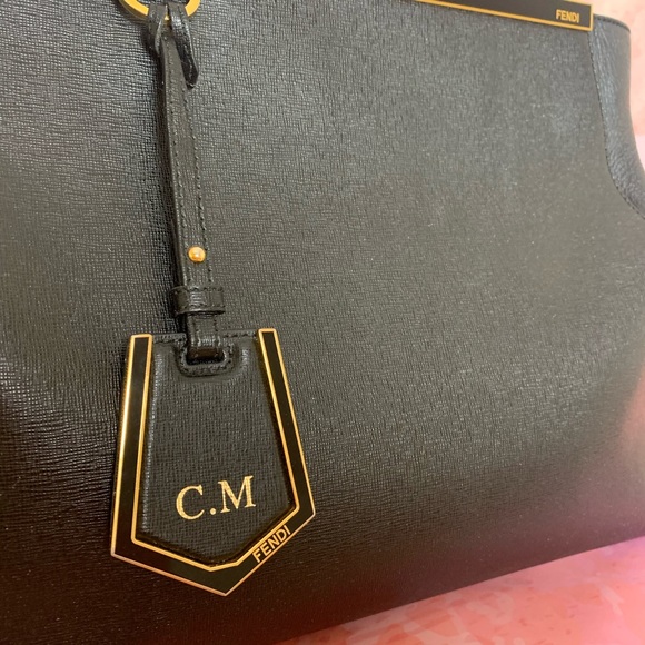 FENDI 2JOURS LARGE BLACK LEATHER TOTE BAG - Picture 3 of 8